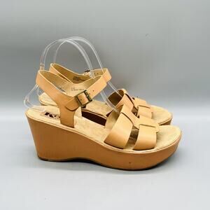 Korks by Kork Ease Sandals Womens 8 Beige Leather Strappy Platform Wedge Shoes